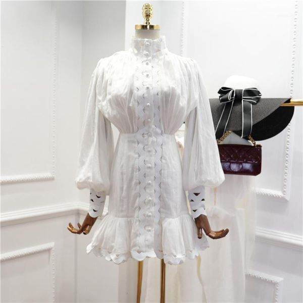 

casual dresses high street fashion 2021 designer runway dress women's lantern sleeve cutting out mermaid dress1, Black;gray