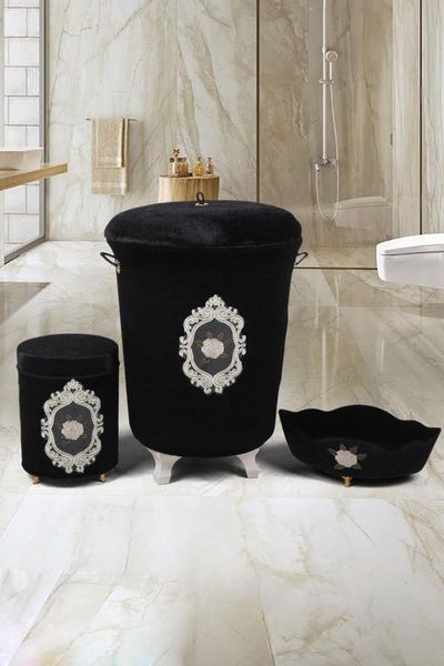 

bonny home shems black pcs set velvet dowries ruched bathroom dirty laundry basket bath mats
