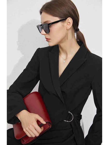 

casual dresses minimalismo verÃ£o blazer vestido para mulher senhora do escritÃ³rio entalhado lado fivela elegante s femininos maxi jlon, Black;gray