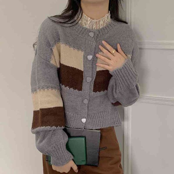 

women's sweaters contrast color cardigan around neck long sleeve knitting female korean sweater loose and thin coat in autumn winter 7g, White;black