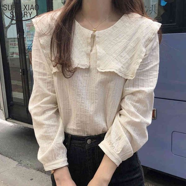 

korean style all-match full-sleeved shirts casual autumn chic blouse blusas patchwork ruffles loose women 10187 210508, White