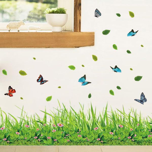 

wall stickers green grass colorful butterfly flower skirting living room bedroom bathroom decals art home decoration dc23