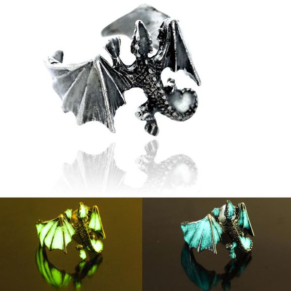 

cluster rings retro luminous pterodactyl ring punk hip hop for women men teen girls gothic finger open adjustable jewelry, Golden;silver