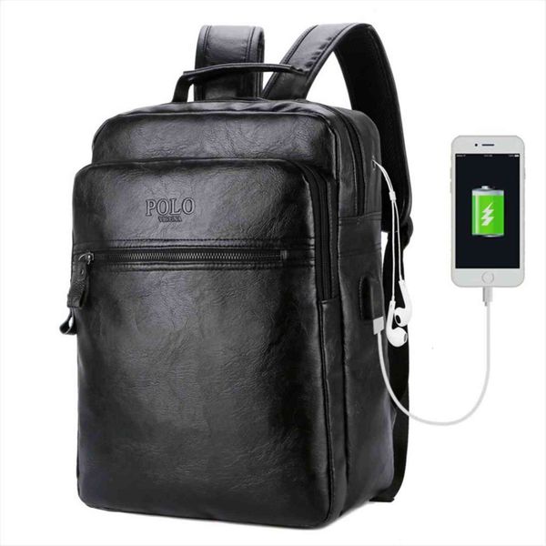 

famous brand preppy style leather school backpack bag for college simple design usb charging men casual daypacks mochila