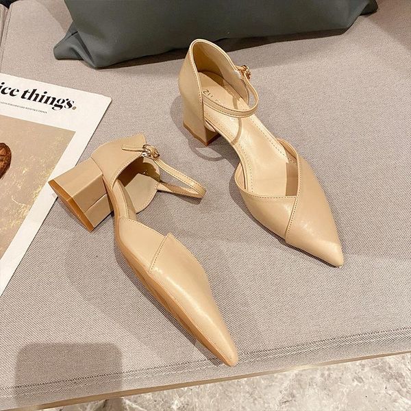 

sandals med shallow mouth medium slides pu rubber hoof heels, Black