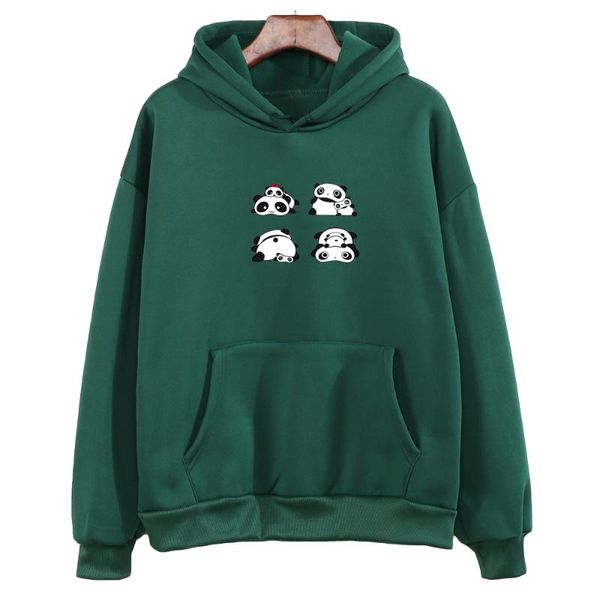 Kawaii Sweatshirt Frauen Schwarz Herbst Langarm Freunde Hodies 2021 Mode Harajuku Cartoon Panda Druck Pullover Top frauen Hoodies sw