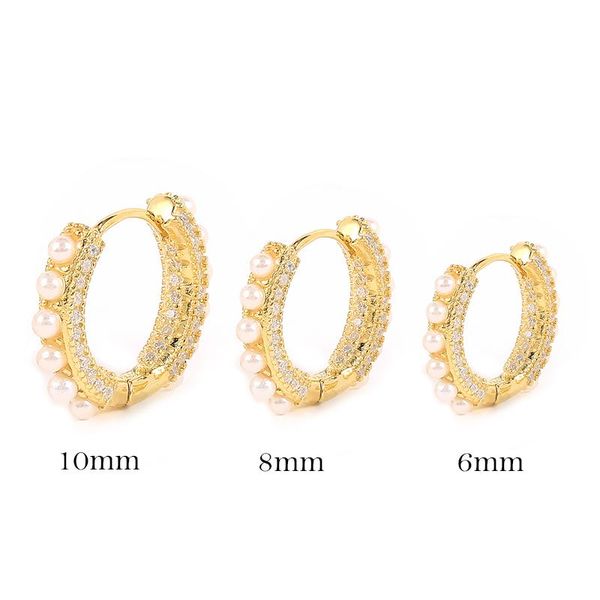 

hoop & huggie canner earring for women real 925 sterling silver bling zircon korean ins pearl earrings pendientes brincos orecchini 2pcs, Golden;silver