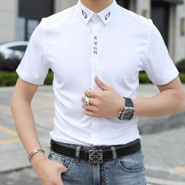 

men's casual shirts 2021 summer shirt fashion simple versatile no iron slim short sleeve, White;black