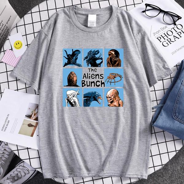 

men's t-shirts the aliens bunch horror print men brand breathable t shirt summer 2021 casual tee hip hop harajuku male tshirt, White;black