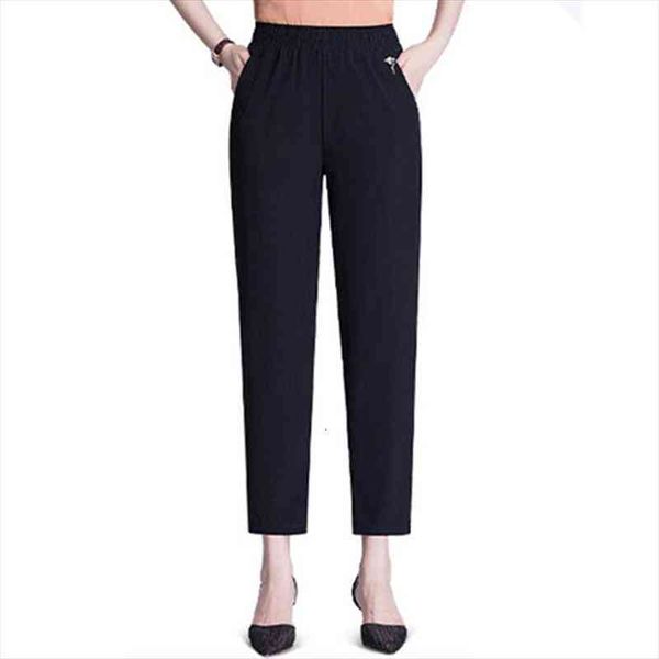 

summer thin ice silk women pant puick drying nine point elastic waist plus size 8xl middle aged female casual, Black;white