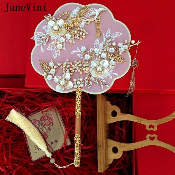 

wedding flowers janevini 2021 fashion gold bridal bouquets fan type artificial beaded chinese metal hand jewelry accessories