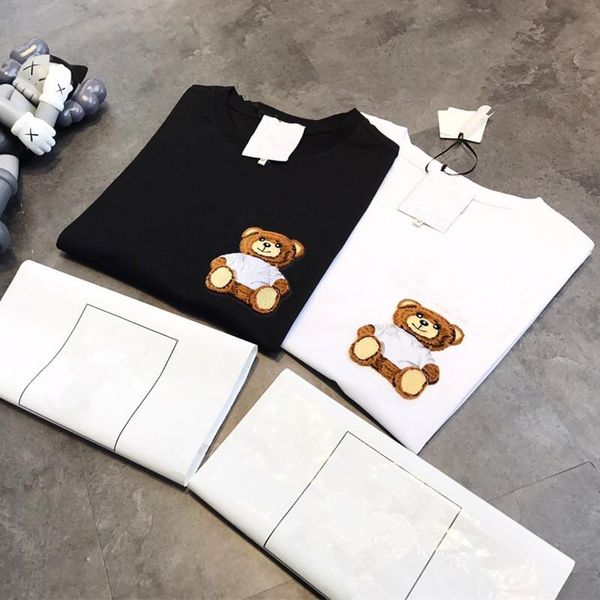 

spring/summer 2021 korean harajuku fluffy embroidered bear casual loose round neck t-shirt women's, White