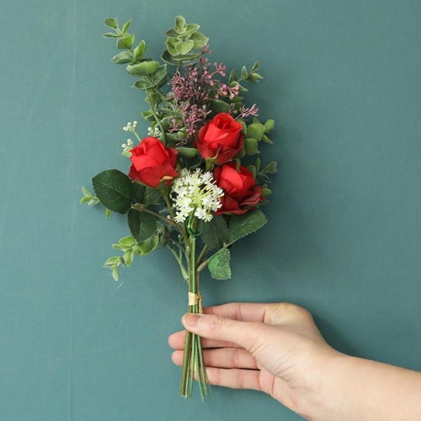 

decorative flowers & wreaths 1bouquet artificial rose flower green leaves diy garden party wedding decoration