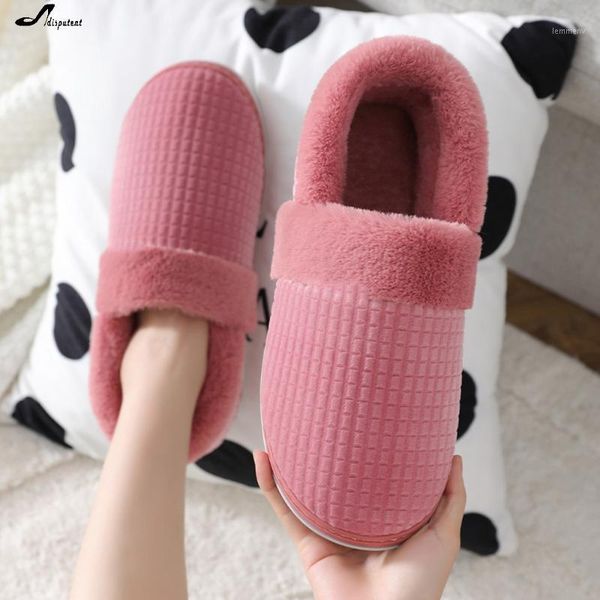 

adisputent winter warm cotton slippers women men fur plus size men's indoor home couple slip on shoes woman1, Black