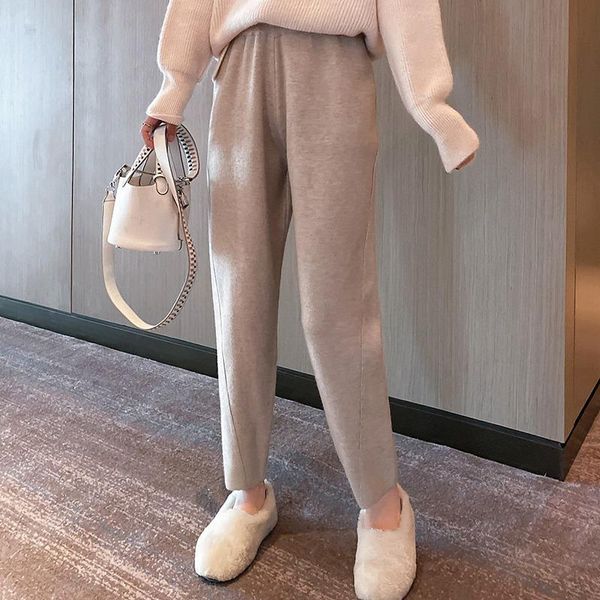 

knitted pants for women 2021 fall/winter straight thickening high waist slimming all-matching wool cropped women's & capris, Black;white