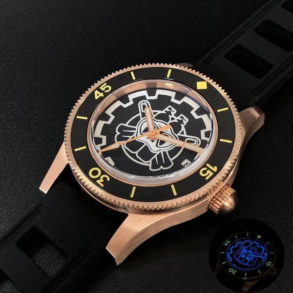 

pros 30atm waterproof men's diver watches cusn8 bronze case sapphire nh35 automatic movement mechanical watch wristwatches, Slivery;brown