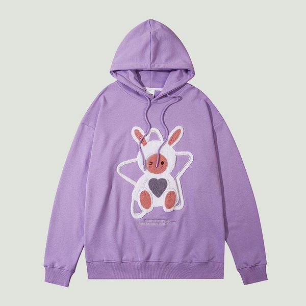 

men's hoodies & sweatshirts hip hop cartoon embroidery sweatshirt streetwear oversize loose cotton hooded pullover 2021 autumn, Black