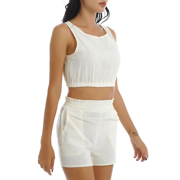 

women's tracksuits women 2pcs summer casual suit sport outfits two pieces cropped vest high waist shorts workout sports clothes sets, Gray