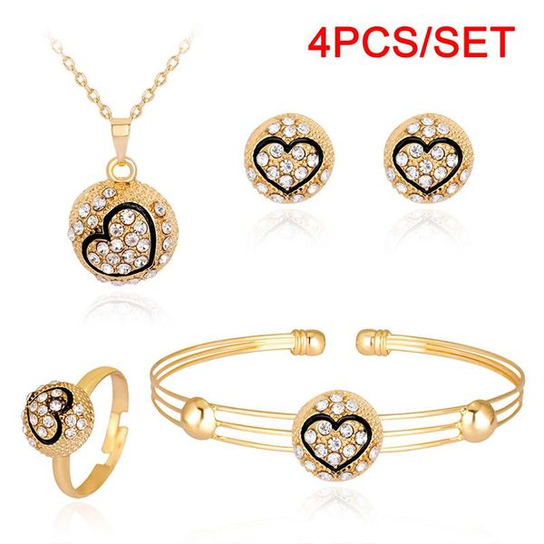 

earrings & necklace 4 pcs/ set cute heart shaped neclace sets jewelry crystal kid children lovely gold color for girl gift, Silver
