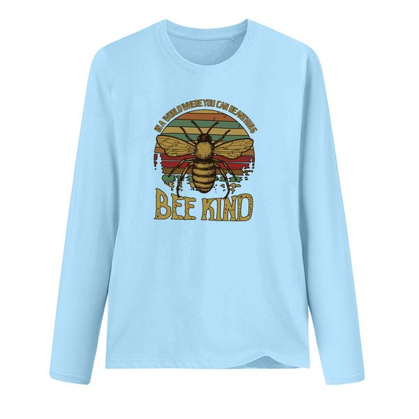

2021 new bee letter printing bottoming shirt ladies long-sleeved t-shirt, White