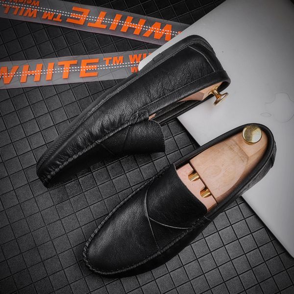 

men's low fashion trend leather sho flat heel doudou, Black