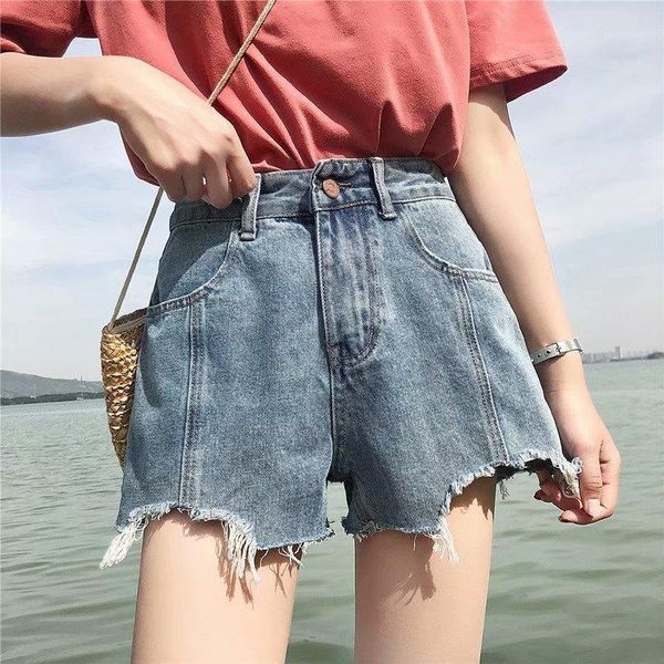 

women's jeans shorts for women summer high waist super short hole pants, Blue