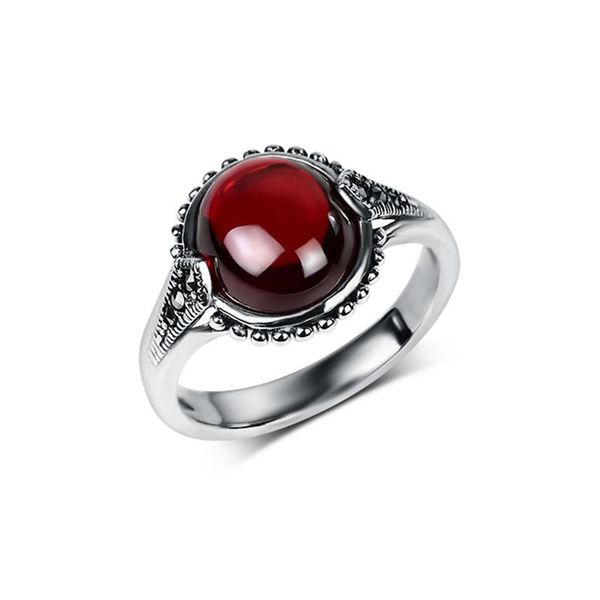 

retro 925 sterling silver round rings vintage thai red blue stone jewelry for women the sun of cluster, Golden;silver