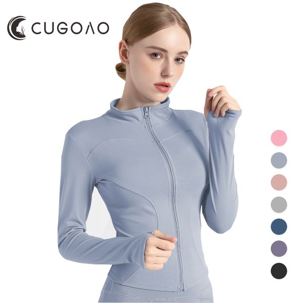 

cugoao autumn sport jacket women long sleeve zip fitness yoga shirt workout gym activewear running training coats