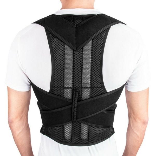 

men's body shapers men women back posture magnetic shoulder corrector support brace belt adjustable therapy humpback corset black, Black;brown