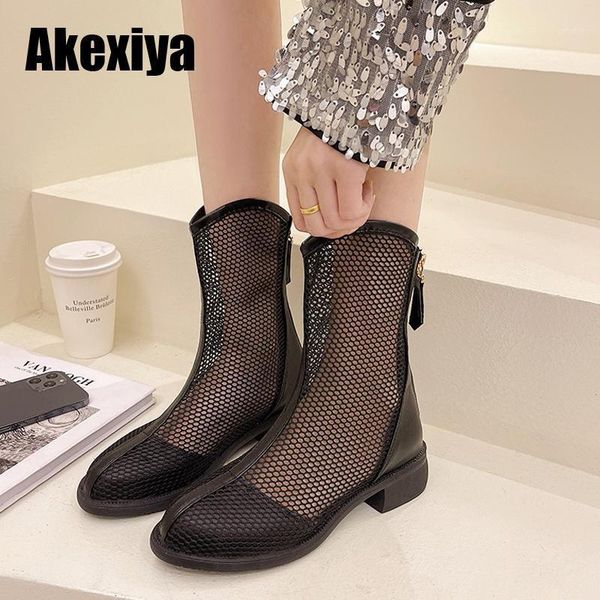 

summer shoes women boots breathable ladies mesh footwear zipper black ankle bc0451