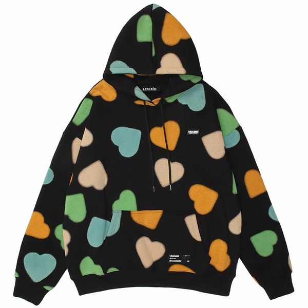 

men's hoodies & sweatshirts hip hop streetwear hoodie sweatshirt heart print pullover 2021 men harajuku cotton casual autumn sweat shir, Black