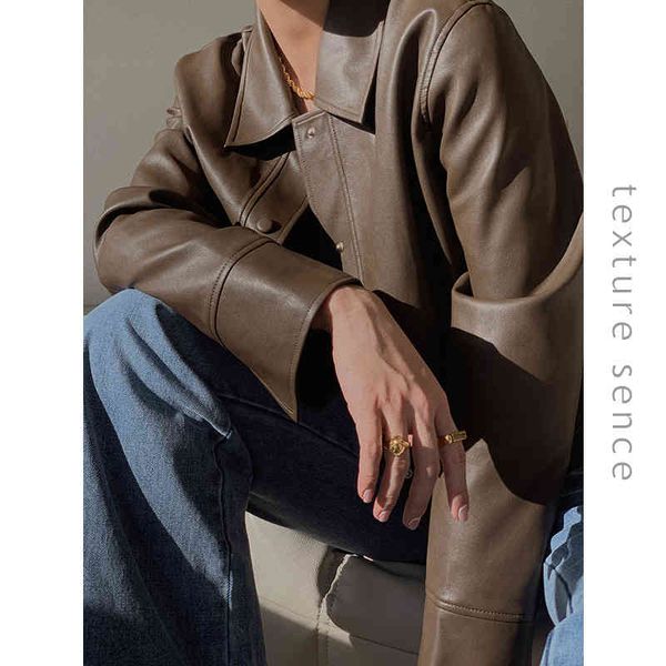 

tts thirteen line fashion temperament loose coat 2021 leather autumn new women's et, Black;brown