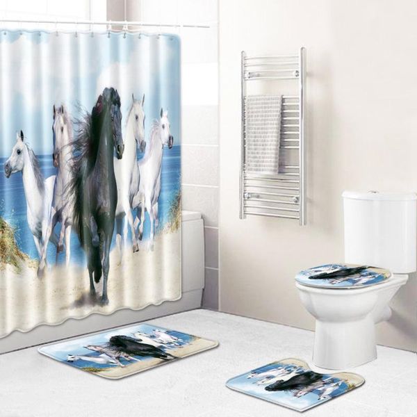 

shower curtain bathroom mat combination four-piece set toilet carpet room foot bath rug mats