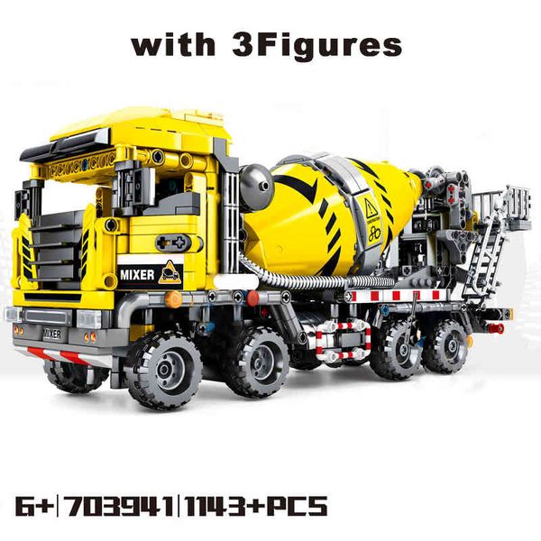 1143PCS Tecnologia de Cimento Caminhão Building Blocks City Mixer Truck Contruction Engenharia de Engenharia Tijolos Brinquedos para Meninos Crianças X0503