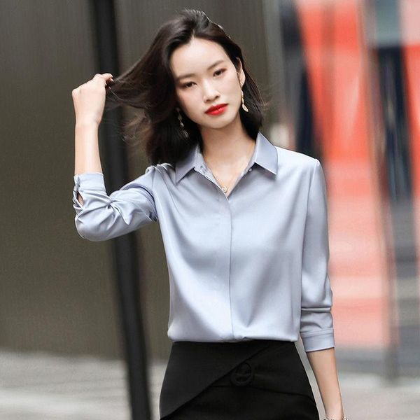 

women's blouses & shirts grey long sleeve chiffon shirt professional overalls design sense niche white satin autumn coat