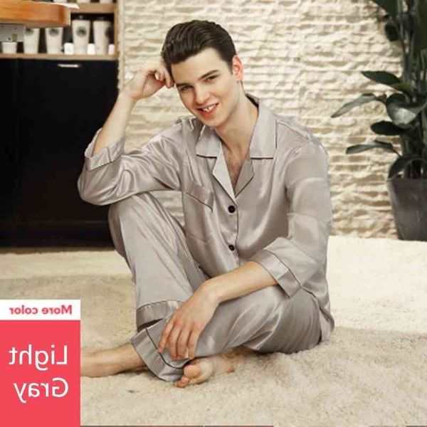 

men's silk satin set nightgown long long pants elastic waist pajamas gray wine red home clothing sleepwear, Black;brown