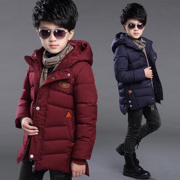 

coat boys winter hooded 4-15 years old kids down jacket children's parkas plus thick explosion labeling 2 color, Blue;gray