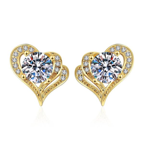 

stud trendy romantic wedding engagement diamond cubic zirconia fashion luxury gift golden heart-shaped earrings, Golden;silver