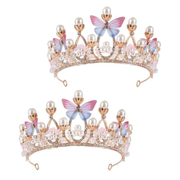

hair clips & barrettes model catwalk rhinestone tiara birthday wedding pearl headband butterfly princess crown tiaras for girls 2pcs, Golden;silver