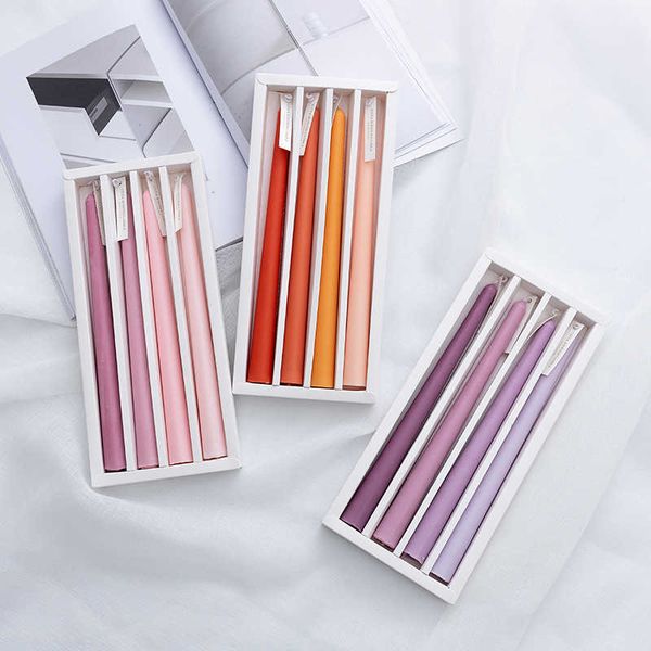 4 pcs / caixa de velas de casamento cor esbelta fumaça fumante longa vela perfumada diy fazendo artesanato decoração ocidental 210702