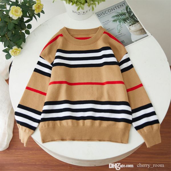 Outono bebê meninos designer malha pulôver moda clássico xadrez manga longa crianças camisolas de lã crianças listradas cashmere tricô jumper s1736