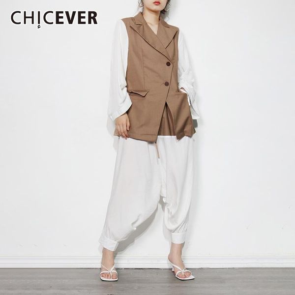 

women's two piece pants chicever loose hit color suit female notched long sleeve blazer high waist harem trouser casual sets fashion, White