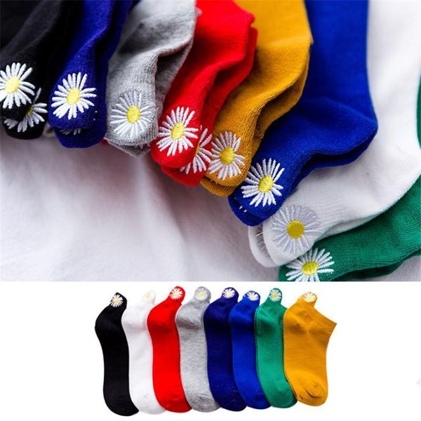 

socks & hosiery kawaii embroidery daisy women 2021 trend fashion short cotton sock girl 1 pair candy colors female drop1, Black;white
