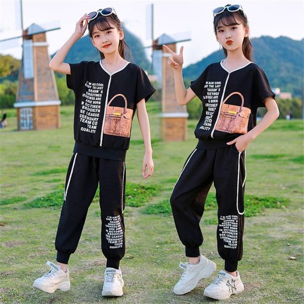 

clothing sets 2021 summer girls clothes print casual children tracksuit kids suit baby t shirt+pant 2pcs 8 10 12 14 year, White