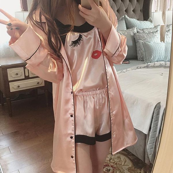 

women's sleepwear women sleep fashion print eyelash spaghetti strap lip bow tie lingerie summer top, Black;red