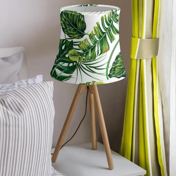 

lamp covers & shades green pattern tropical palm leaves table barrel shape lampshade stretch cloth for wall art deco lampshell cover