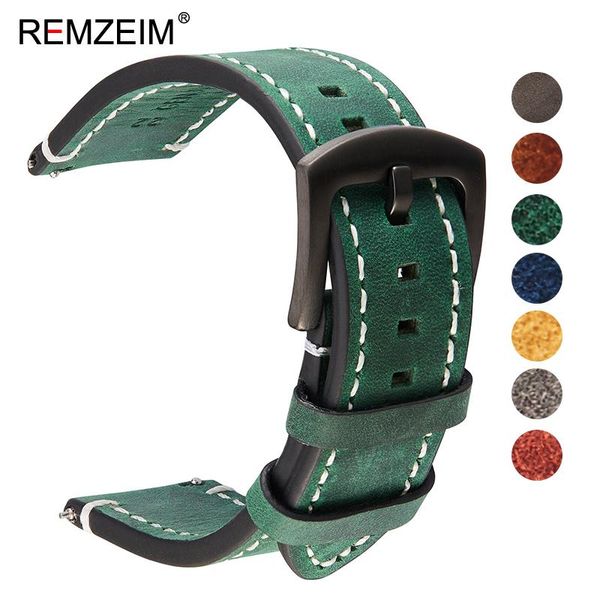 

watch bands remzeim genuine leather watchband 18mm 20mm 22mm 24mm green black brown red cowhide band quick release strap with buckle