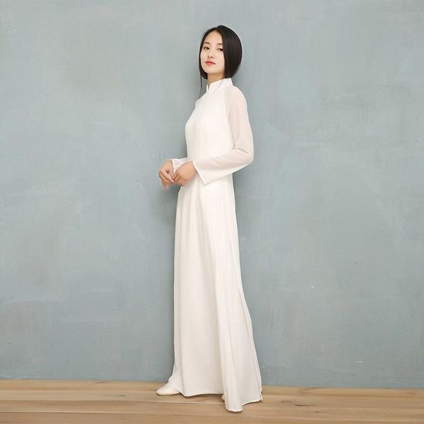 

ethnic clothing 2021 vietnam ao dai white solid chiffon perspective dress for woman chinese cheongsams full sleeve female oriental, Red