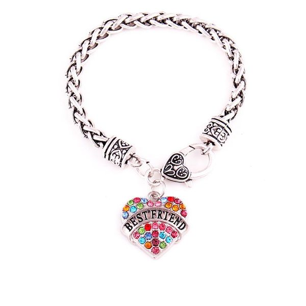 

charm bracelets arrived heart bracelet for women special gift bff colorful crystals friend written wheat link chain drop, Golden;silver
