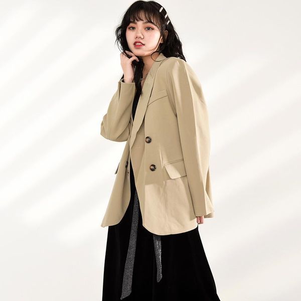 

women's suits & blazers women's holgada de []-chaqueta color albaricoque con doble botonadura para mujer, chaqueta solapa nueva ma, White;black